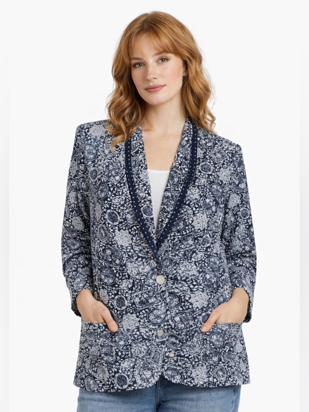 Vintage Jonathan Martin Printed Blazer Structured Shoulder Pads Career Jacket